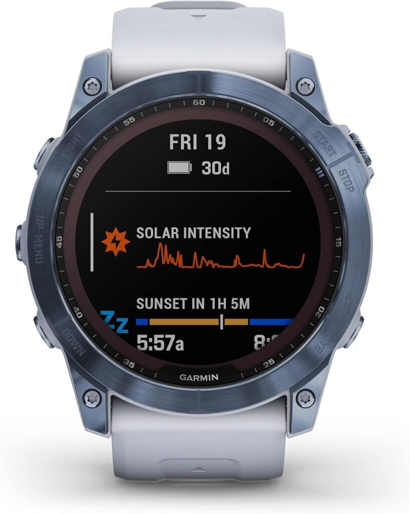 Garmin fenix 7S Solar, Smaller sized adventure smartwatch, with Solar Charging Capabilities, Rugged outdoor watch with GPS, touchscreen, health and wellness features, slate gray with black band